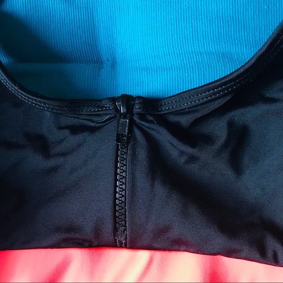 ASOS Neon Sporty Mesh Insert Zip Front Bikini Top - Picture 6 of 8